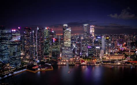 Descargar Fondos De Pantalla Singapur 4k Noche Rascacielos