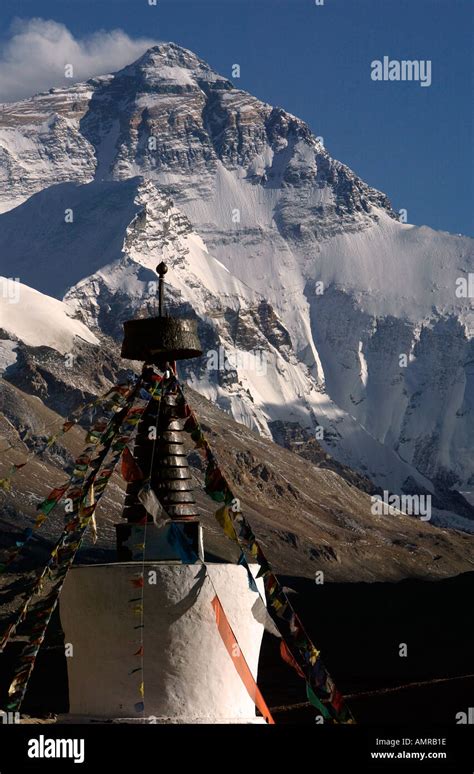 Rongbuk Monastery Stupa And Mount Everest North Face Himalayas Tibet