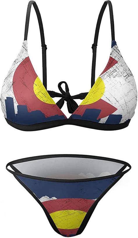 Kenaat Womens Bikini Swimsuits Colorado Flag With City