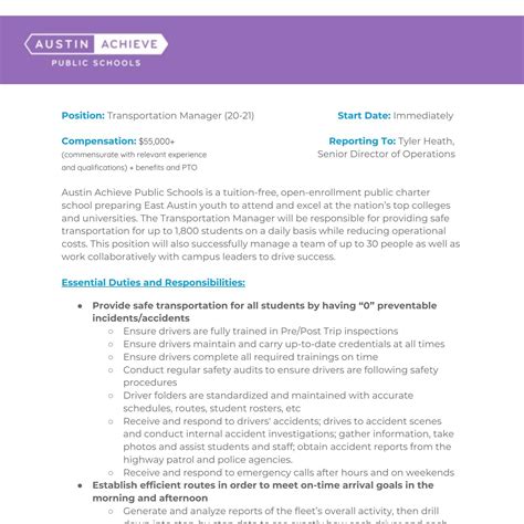Job Description Director Of Transportation - Transport Informations Lane