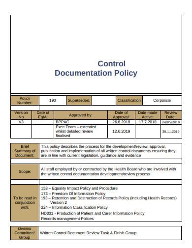 Free 11 Policy Documentation Templates In Pdf