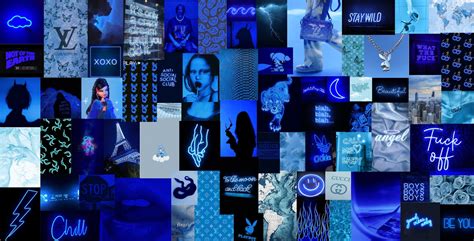 Neon Blue Boujee Aesthetic Wall Collage Kit Digital Download 70pcs