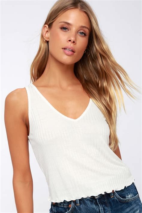 Cool White Tank Top Ribbed Tank Top Lettuce Edge Top Lulus