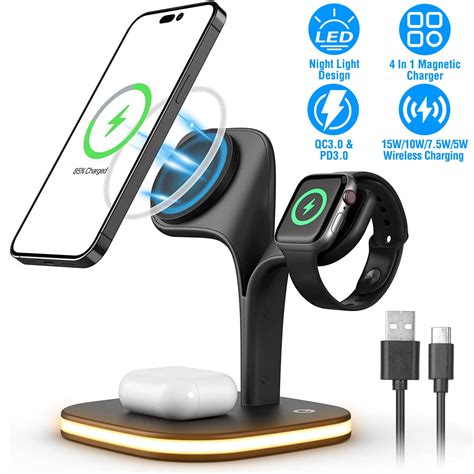 4 In 1 Magnetic Wireless Charging Station Dock Charger 15w Fast
