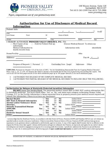 Authorization For Use Of Disclosure Of Medical Record Ination Doc