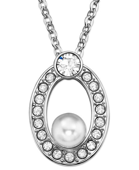 Lyst Swarovski Rhodium Plated Crystal Pearl Open Circle Pendant