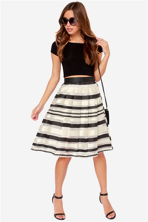 Midi Skirt Striped Skirt Flared Skirt 5500 Lulus