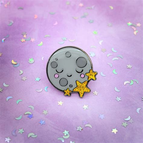 Moon Enamel Pin Badge Seconds Smiling Moon Pin Glitter Etsy Canada