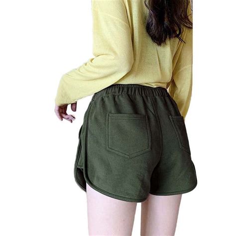 Women Home Casual Solid Color High Waist Drawstring Pockets Loose