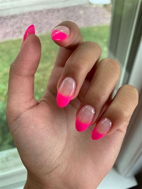 Hot Pink Tips Acrylic Rounded In 2021 Pink Acrylic Nails Coffin Nails Designs Summer Acrylic