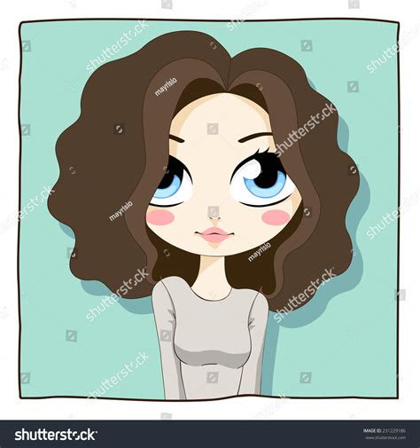 Cute Cartoon Girl With Big Blue Eyes Smiling Stock Vector