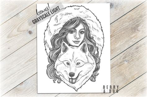 Winter Wolf Girl Coloring Page Printable Adult Coloring Page Etsy