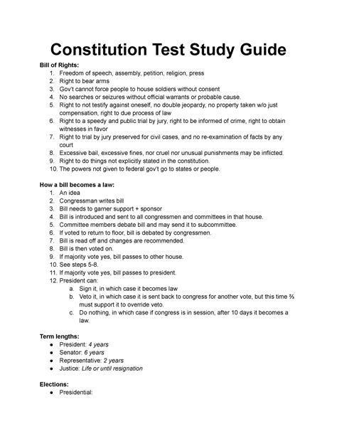 Us Constitution Study Guide Constitution Test Study Guide Bill Of