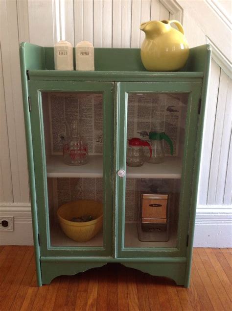 The cabinet includes sliding glass doors with tempered glass panels and brushed metal door pulls. 20% OFF SALE Vintage Green Cabinet American Farmhouse Wood ...