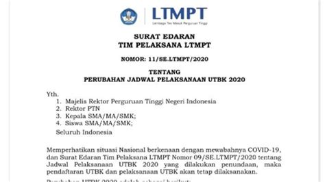 Jadwal Terbaru Pelaksanaan UTBK dan SBMPTN 2020, Berikut 5 ...