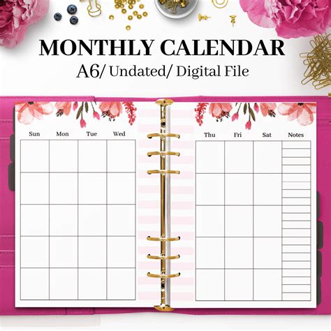 Undated Monthly Calendar Printable Template Blank Monthly Etsy