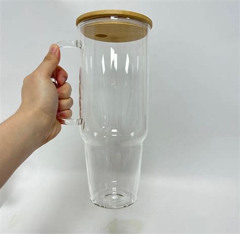 Oz Libbey Glass Can With Bamboo Lid And Plastic Straw Sublimation