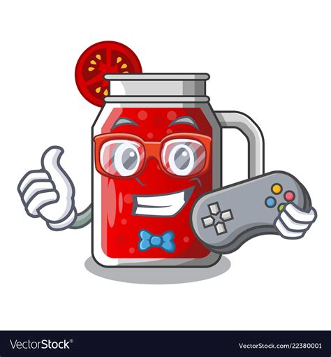 Gamer Tasty Tomato Juice On Cartoon Table Vector Image