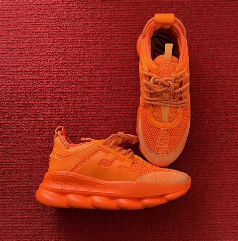 Versace Chain Reaction Orange Mens Sneakers Size 42 Gem