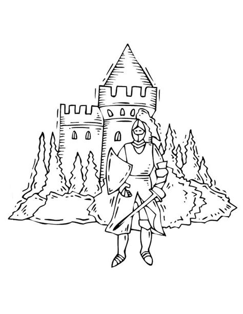 Knight In Front Of Medieval Castle Coloring Page Kids Play Color