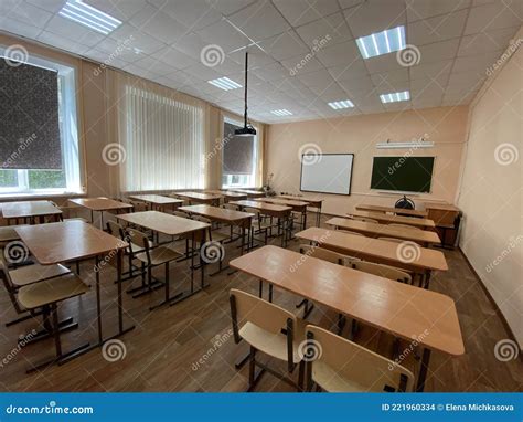 Empty Desks In A Classroom With No Students Stock Photo Image Of