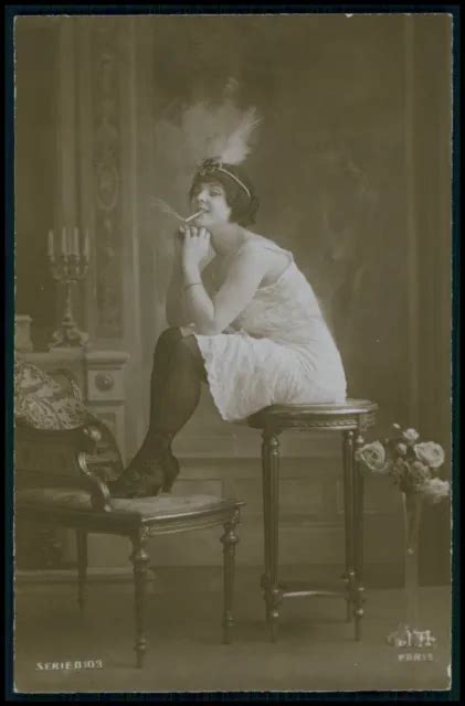 Aa French Risque Lingerie Near Nude Woman Smoking Original S Photo