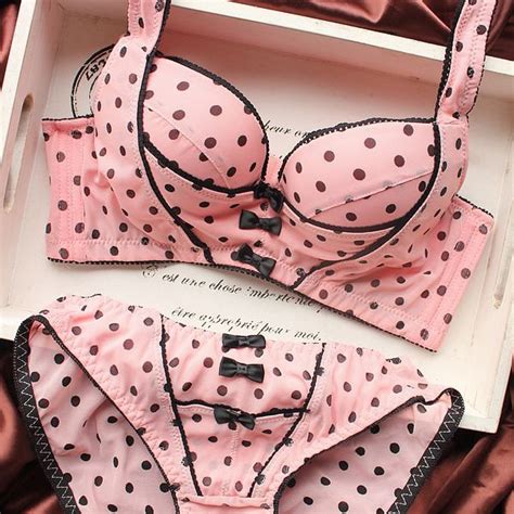 2014 Free Shipping Black Pink Lace Dot Bow Bra Set For Young Women