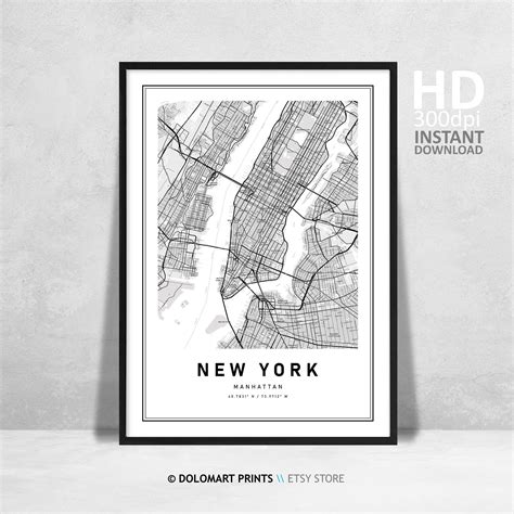 New York Map Printable Map Of New York City Ny Manhattan Etsy