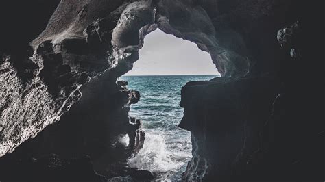 Cave Sea Surf From Inside 4k Wallpaper