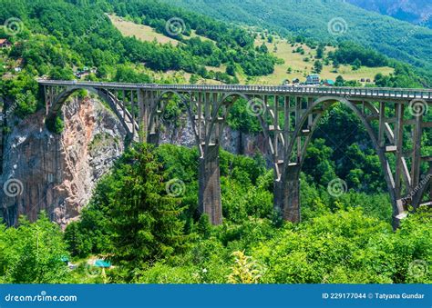 Concrete Arch Durdevica Tara Bridge Over Tara Canyon River In Northern