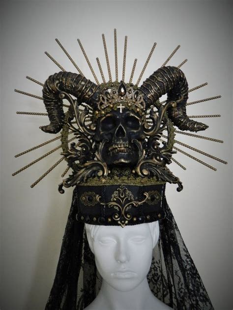 Lux Dei Headdress Gothic Crown Skull Horns Halo Vintage Lace Etsy