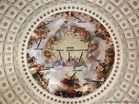 The fresco is suspended 180 feet (55 m) above the rotunda floor and covers an area of 4,664 square feet. Philadelphia's Independence National Historical Park ...