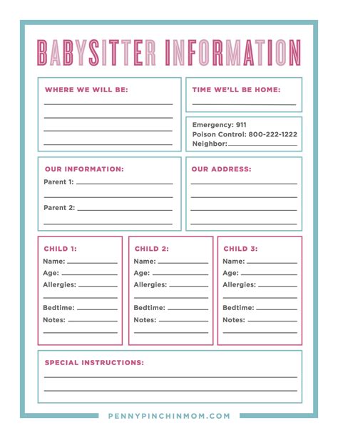 Babysitter Info Sheet Template Va Frim