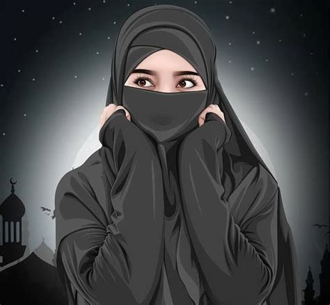 Wallpaper Kartun Hijab Muslimah Berkerudung Panjang Kartun Lukisan