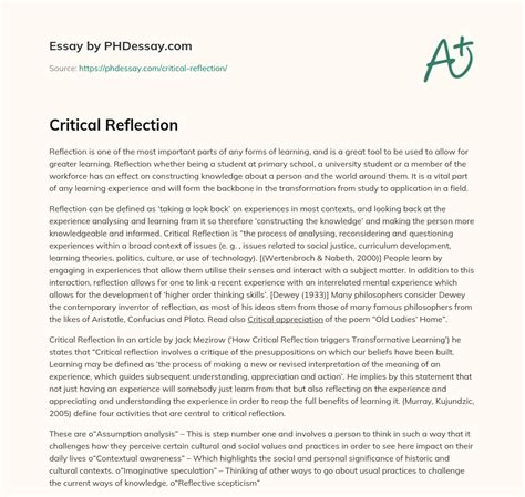 Critical Reflection 500 Words