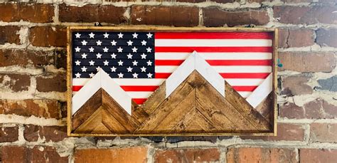 Rustic American Flag Mountain Wood Wall Art Wall Decor Etsy