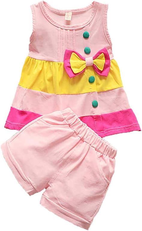 Babicolor Toddler Girls Clothes Short Sleeve Vest Short Pant 2pcs Cute