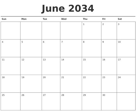 June 2034 Calendar Printable