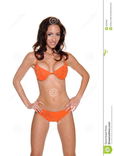Orange Sequined Bikini Stock Photo Image Of Brunette