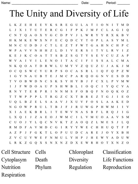 The Unity And Diversity Of Life Word Search Wordmint