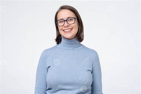 attractive caucaisn mature woman in glasses smiling looking at camera stock image image of