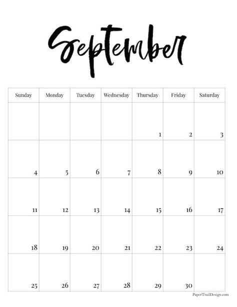 A Calendar With The Word September Written In Black Ink On A White