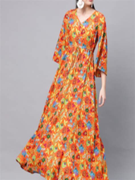 Buy Aks Women Orange And Yellow Printed Maxi Dress Dresses For Women