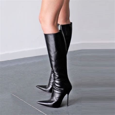 Shoespie Stylish Black Pointed Toe Stiletto Heel Knee High Boots High