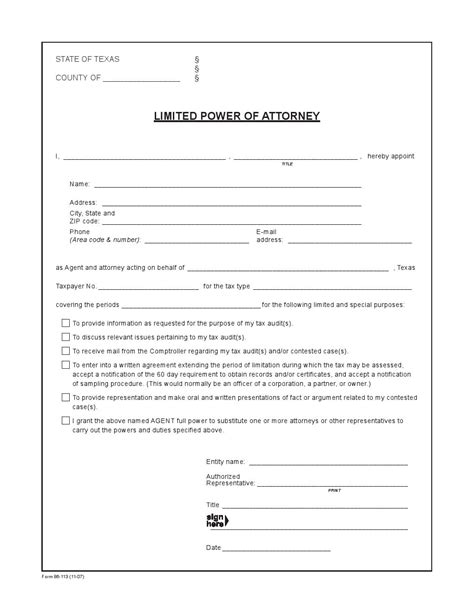 Limited Power Of Attorney Vehicle Printable Form Printable Forms Free