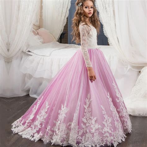 Long Sleeve Lace Embroidery Floral Children Wedding Dress Girls Buy