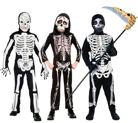 Skeleton Kids Fancy Dress Up Halloween Skull Bones Childrens Spooky