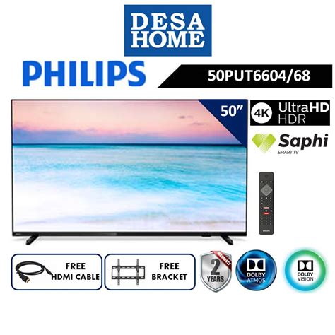 Philips 4k Uhd Smart Led Tv 50 [free Hdmi Cable Bracket] 50put6604 68 50put6604 Shopee