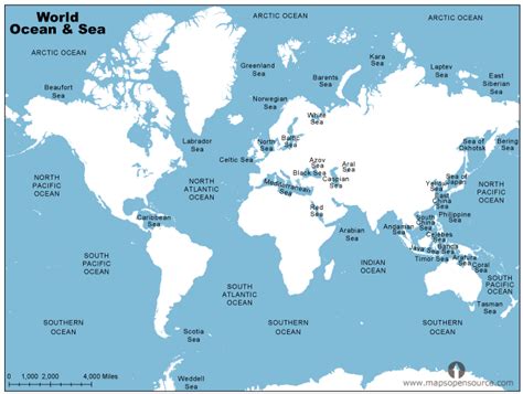 Free World Oceans And Seas Map Oceans And Seas Map Of The World