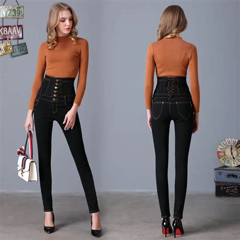 New Arrival Sexy Woman Denim Pencil Pants Top Tight Bandages Stretch Jeans High Waist Pants